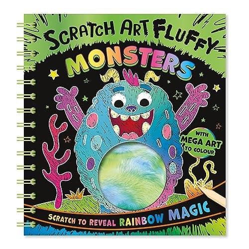 Cover of Bookoli - Scratch Art Fluffy Monsters Books - Scratch Art Colouring Book - Monster Activity Book - Perfect for Kids Aged 4 to 6 Years - Arts and Crafts for Children